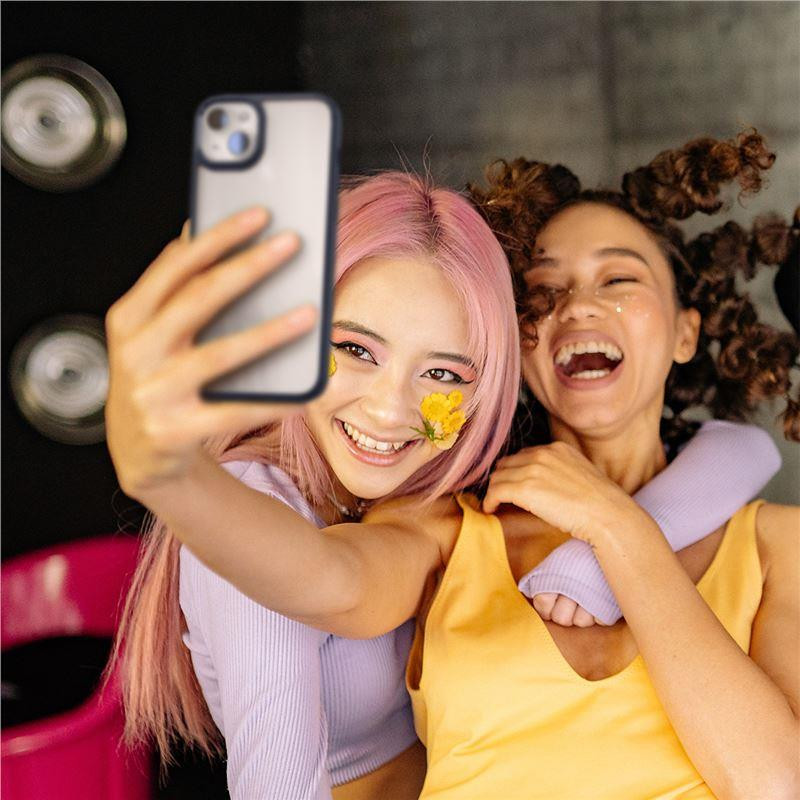 Spigen Crystal Hybrid dėklas iPhone 15 Plus - skaidrus ir mėlynas