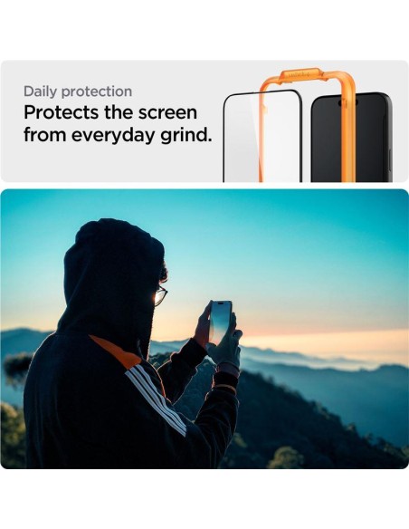 Spigen ALM Glass FC grūdintas stiklas skirtas iPhone 15 - juodas 2 vnt. Spigen ALM Glass FC grūdintas stiklas skirtas iPhone 15 - juodas 2 vnt.