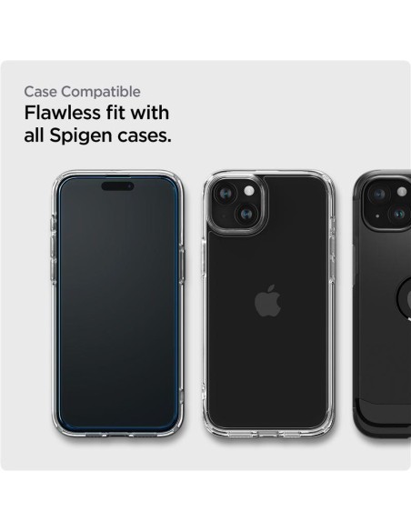 Spigen ALM Glass FC grūdintas stiklas skirtas iPhone 15 - juodas 2 vnt. Spigen ALM Glass FC grūdintas stiklas skirtas iPhone 15 - juodas 2 vnt.