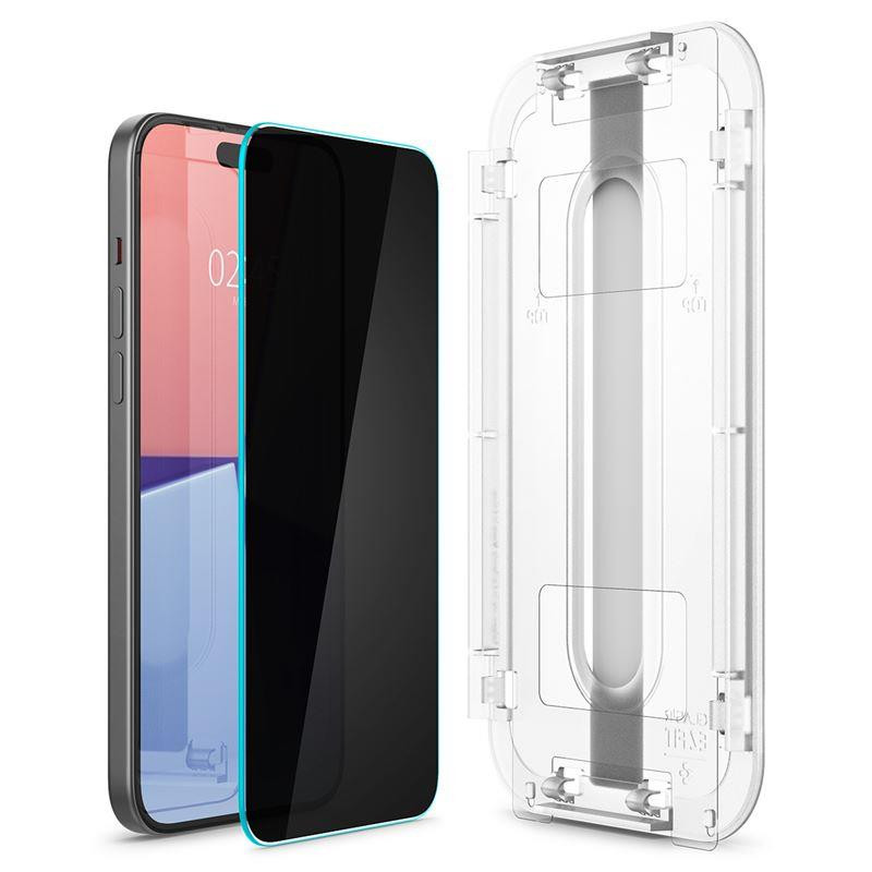 GRŪDINTAS STIKLAS SPIGEN GLAS.TR "EZ FIT" 2 PAKUOTĖS IPHONE 15 PRIVATUMAS