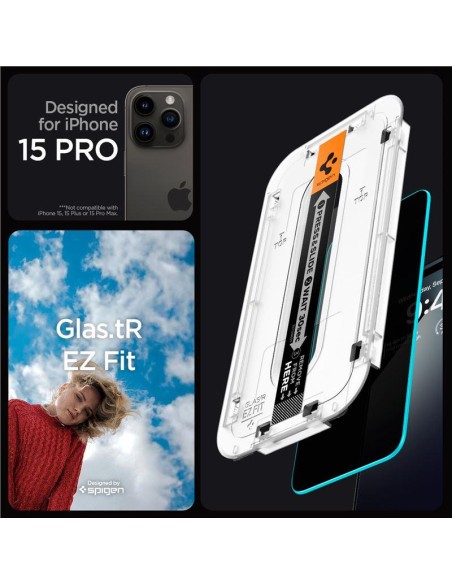 Spigen Glas.tR EZ Fit Privacy grūdintas stiklas iPhone 15 Pro - 2 vnt.