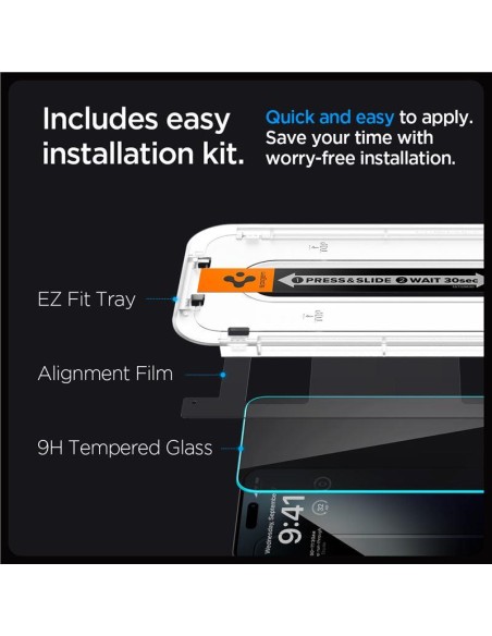 Spigen Glas.tR EZ Fit Privacy grūdintas stiklas iPhone 15 Pro - 2 vnt.