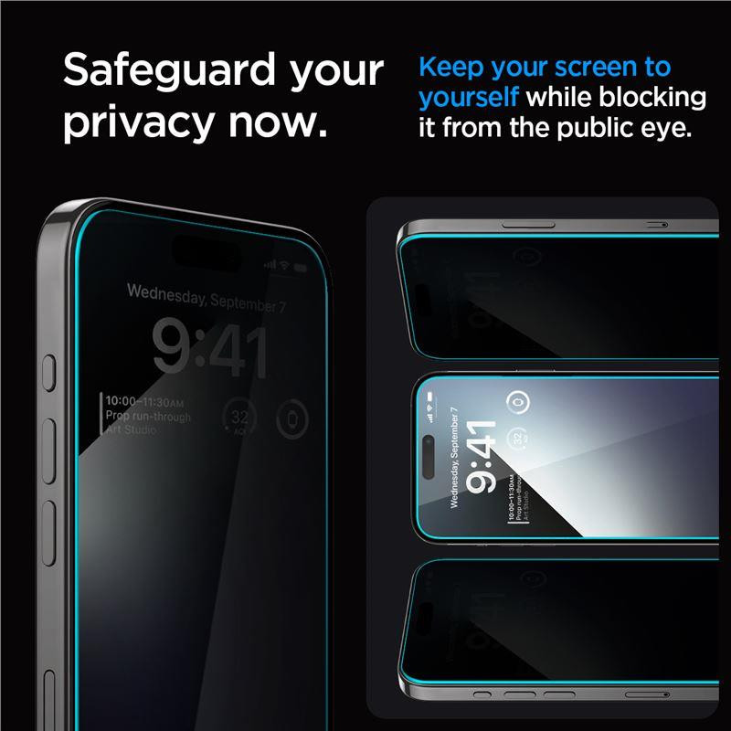 Spigen Glas.tR EZ Fit Privacy grūdintas stiklas skirtas iPhone 15 Pro Max - 2 vnt.