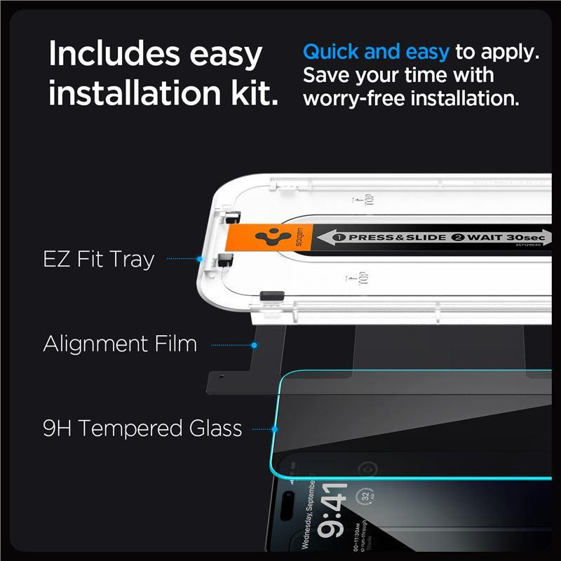 Spigen Glas.tR EZ Fit Privacy grūdintas stiklas skirtas iPhone 15 Pro Max - 2 vnt.