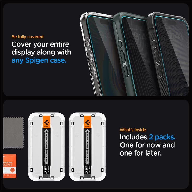 Spigen Glas.tR EZ Fit Privacy grūdintas stiklas skirtas iPhone 15 Pro Max - 2 vnt.