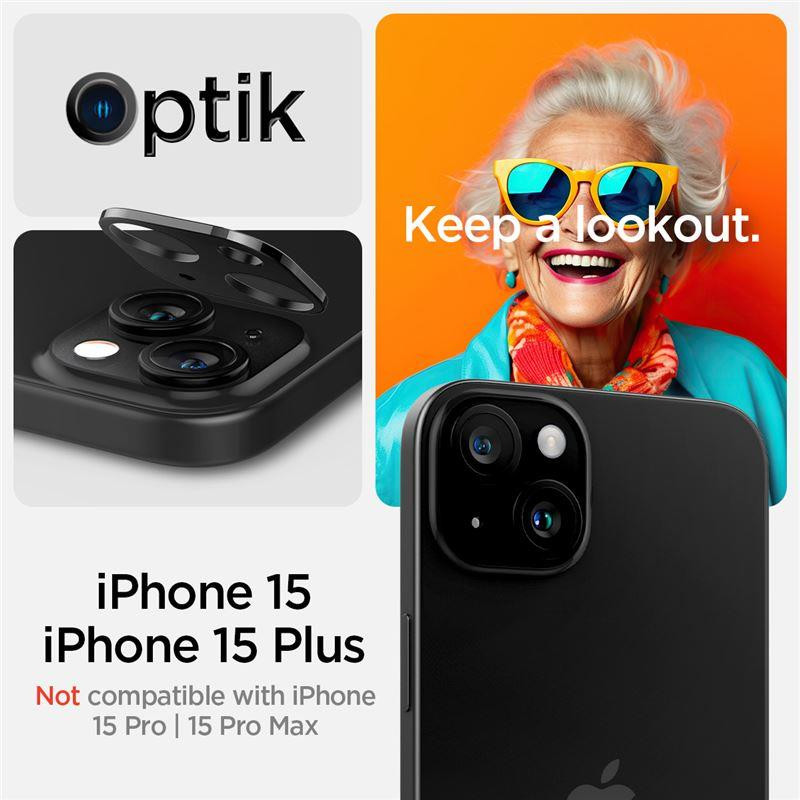 Spigen Optik.tR fotoaparato apsauga iPhone 15 / 15 Plus - juoda 2 vnt.