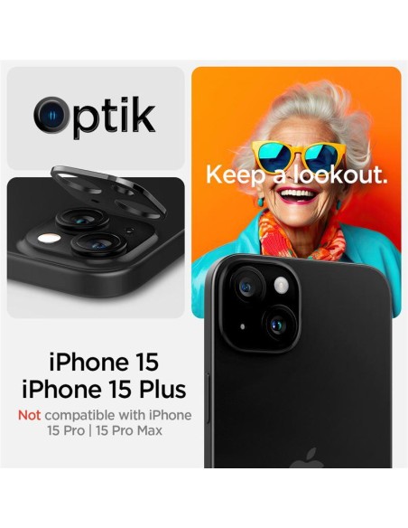 Spigen Optik.tR fotoaparato apsauga iPhone 15 / 15 Plus - juoda 2 vnt. Spigen Optik.tR fotoaparato apsauga iPhone 15 / 15 Plus - juoda 2 vnt.