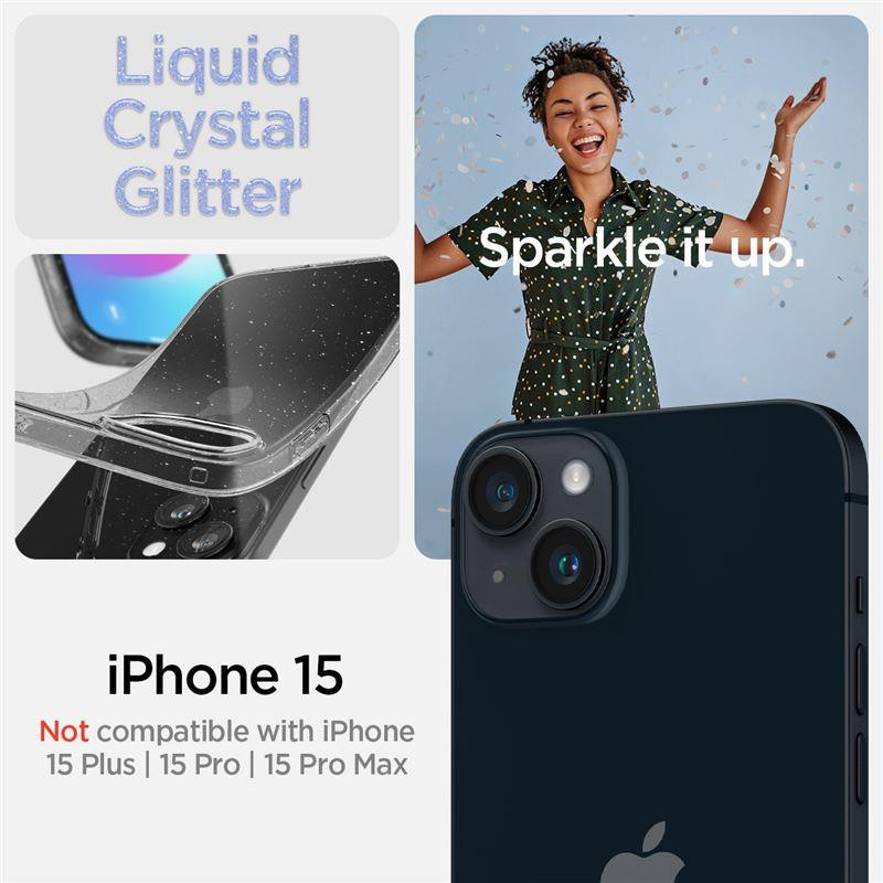 Spigen Liquid Crystal dėklas iPhone 15 - skaidrus ir blizgantis