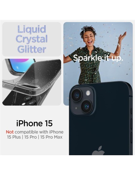 Spigen Liquid Crystal dėklas iPhone 15 - skaidrus ir blizgantis Spigen Liquid Crystal dėklas iPhone 15 - skaidrus ir blizgantis