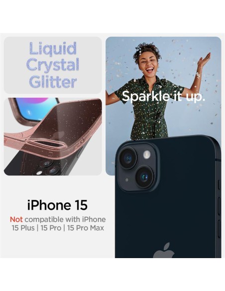 Spigen Liquid Crystal Glitter dėklas iPhone 15 - rožinis ir skaidrus Spigen Liquid Crystal Glitter dėklas iPhone 15 - rožinis ir skaidrus