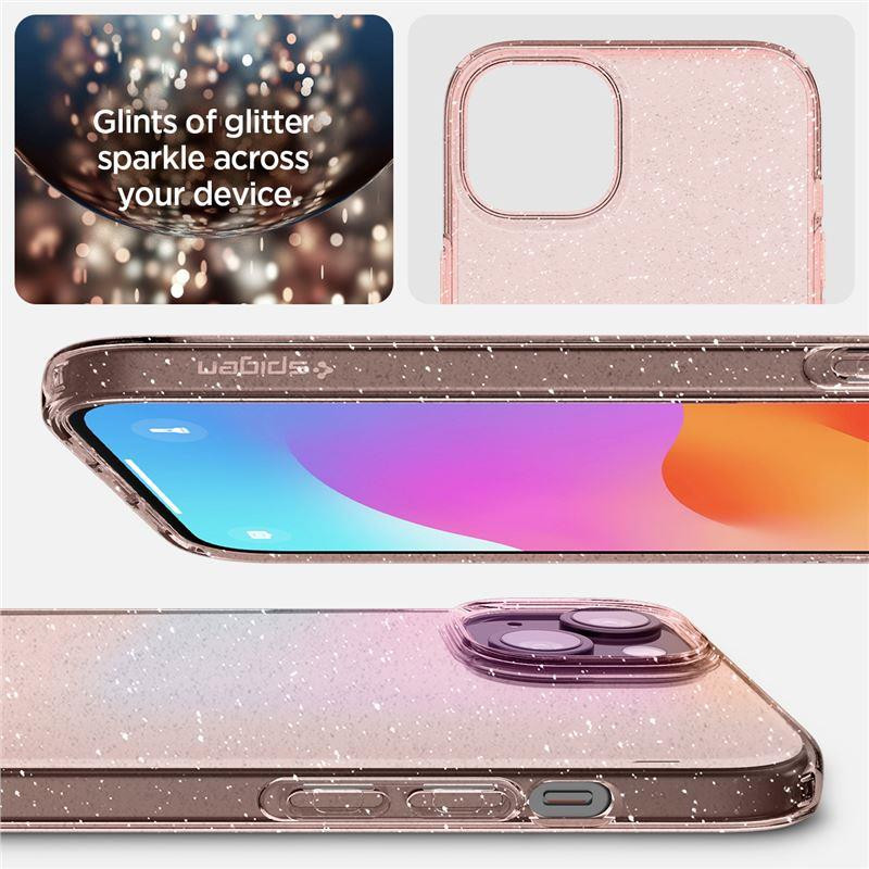 Spigen Liquid Crystal Glitter dėklas iPhone 15 - rožinis ir skaidrus
