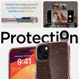 Spigen Liquid Crystal Glitter dėklas iPhone 15 Plus - rožinis ir skaidrus