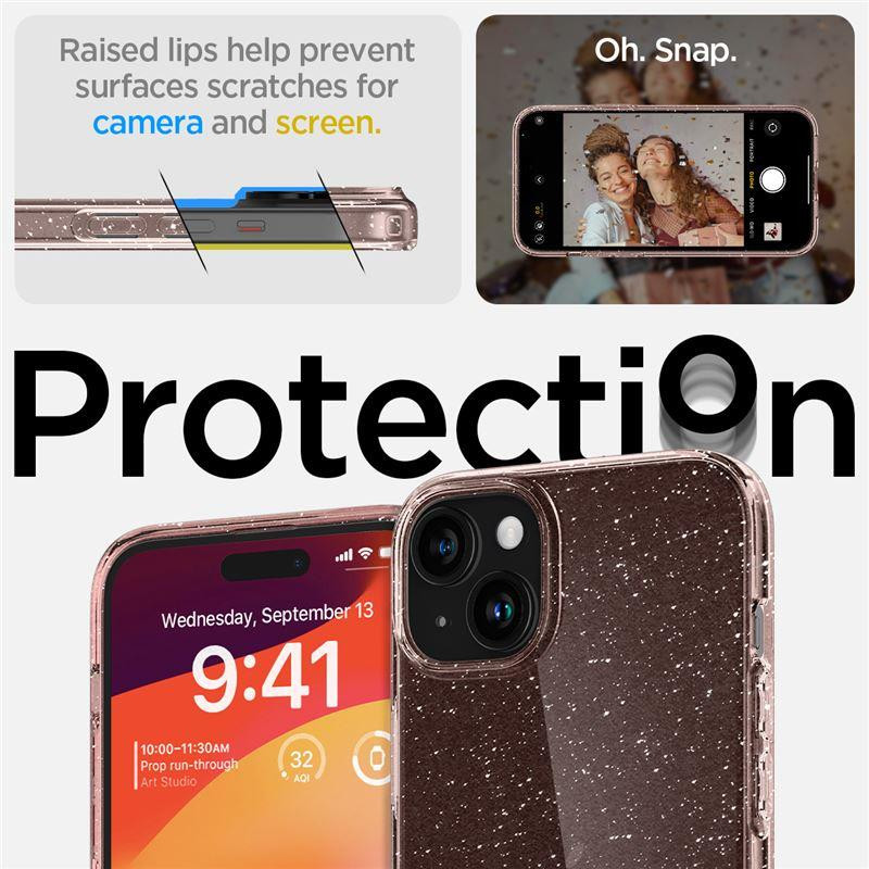 Spigen Liquid Crystal Glitter dėklas iPhone 15 Plus - rožinis ir skaidrus
