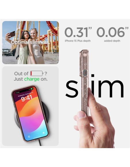 Spigen Liquid Crystal Glitter dėklas iPhone 15 Plus - rožinis ir skaidrus Spigen Liquid Crystal Glitter dėklas iPhone 15 Plus - rožinis ir skaidrus