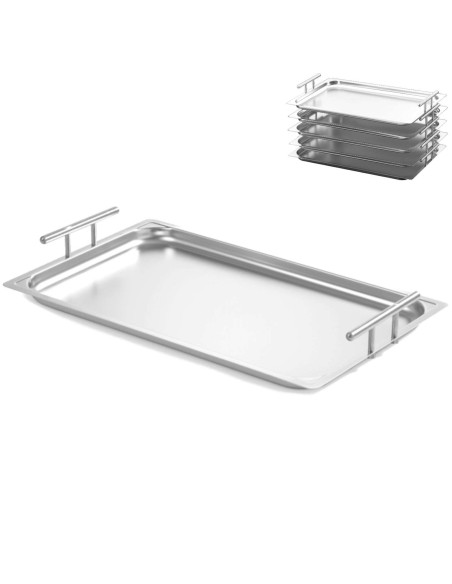 Sukraunamas plieninis serviravimo padėklas GN 1/1 su rankenomis