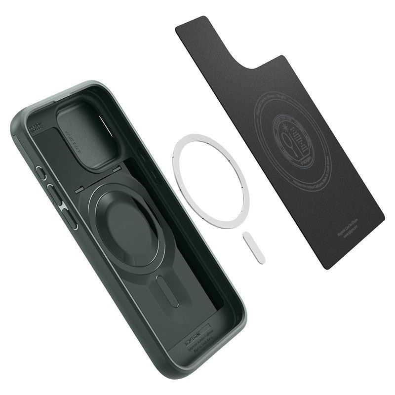 Spigen Optik Armor Mag dėklas su MagSafe iPhone 15 Pro - tamsiai žalias