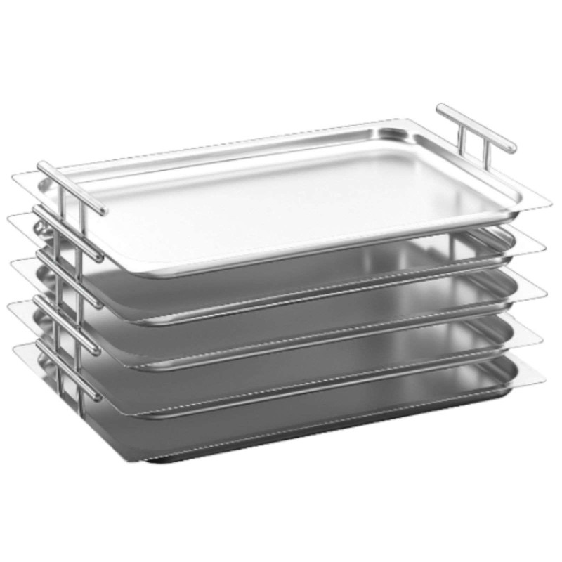 Sukraunamas plieninis serviravimo padėklas GN 1/1 su rankenomis