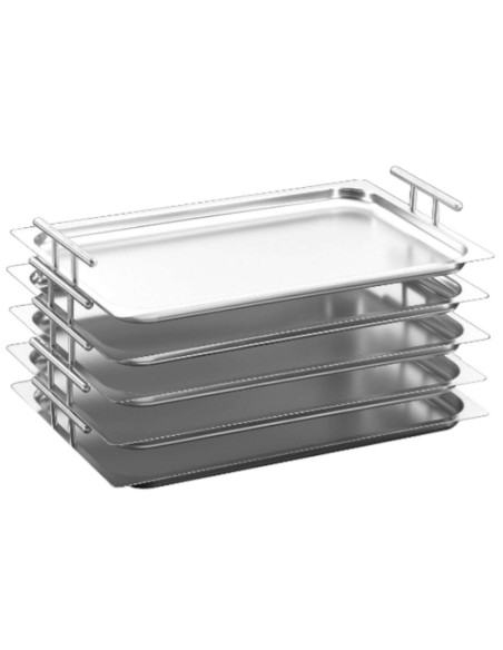 Sukraunamas plieninis serviravimo padėklas GN 1/1 su rankenomis