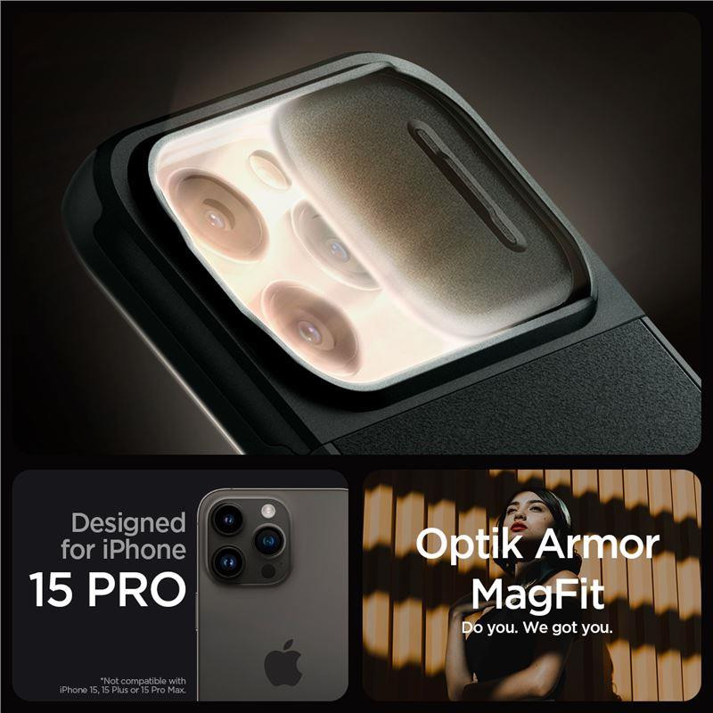 Spigen Optik Armor Mag dėklas su MagSafe iPhone 15 Pro - tamsiai žalias