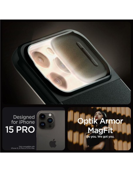 Spigen Optik Armor Mag dėklas su MagSafe iPhone 15 Pro - tamsiai žalias
