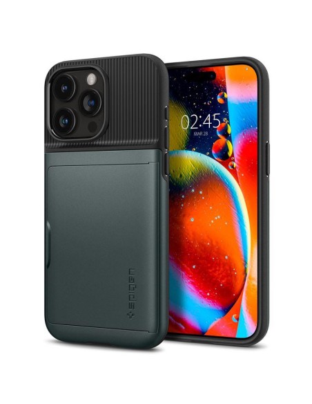 Spigen Slim Armor CS dėklas iPhone 15 Pro Max - tamsiai žalias Spigen Slim Armor CS dėklas iPhone 15 Pro Max - tamsiai žalias