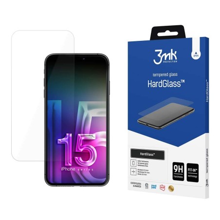 9H 3mk HardGlass™ stiklas, skirtas iPhone 15 Pro 9H 3mk HardGlass™ stiklas, skirtas iPhone 15 Pro
