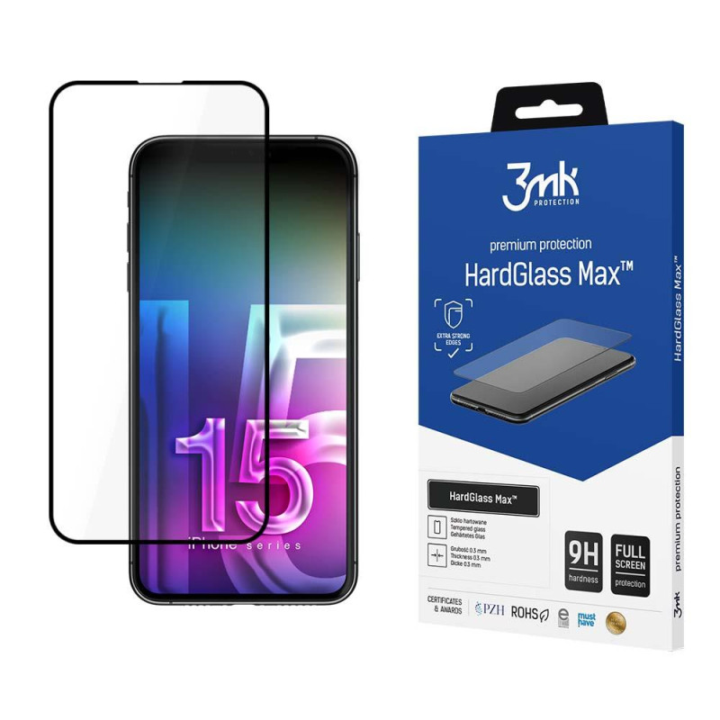 9H 3mk HardGlass Max™ stiklas, skirtas iPhone 15 Pro Max