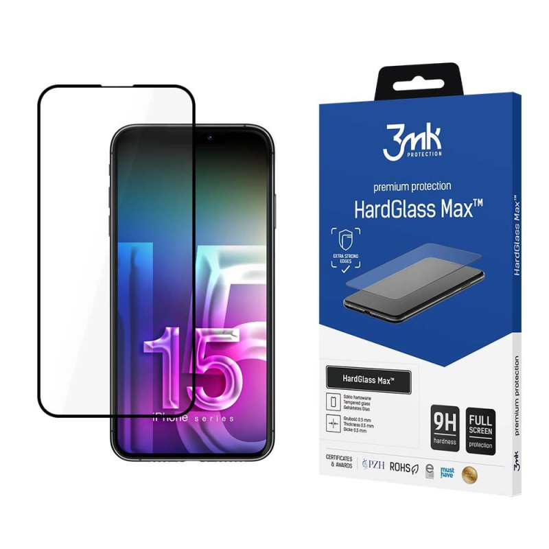 9H 3mk HardGlass Max™ stiklas, skirtas iPhone 15 Pro 9H 3mk HardGlass Max™ stiklas, skirtas iPhone 15 Pro