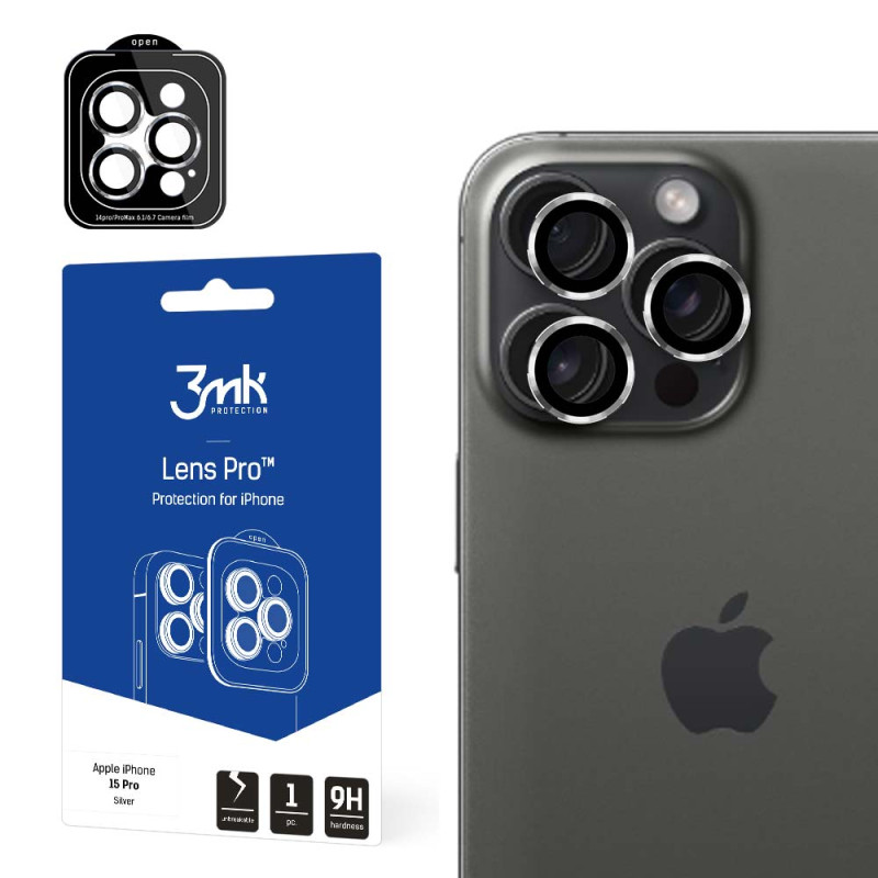 3mk Lens Protection Pro fotoaparato dangtelis iPhone 15 Pro - sidabrinis 3mk Lens Protection Pro fotoaparato dangtelis iPhone 15 Pro - sidabrinis