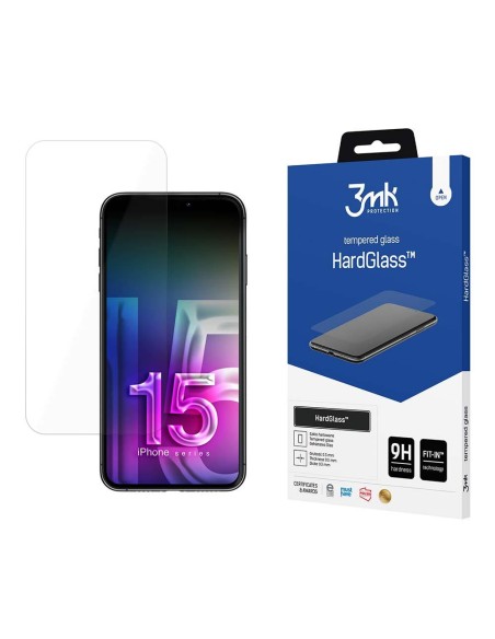 9H 3mk HardGlass™ stiklas, skirtas iPhone 15 9H 3mk HardGlass™ stiklas, skirtas iPhone 15