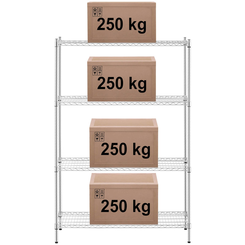 Chromuotos dirbtuvių lentynos su 4 ažūrinėmis lentynomis iki 1 t 1000 kg 120x45x180 cm