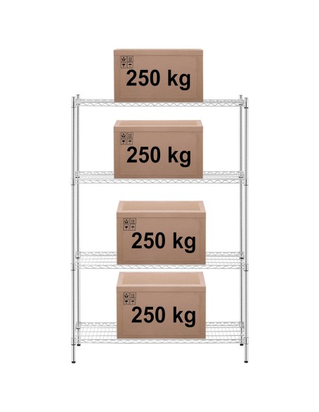 Chromuotos dirbtuvių lentynos su 4 ažūrinėmis lentynomis iki 1 t 1000 kg 120x45x180 cm Chromuotos dirbtuvių lentynos su 4 ažūrinėmis lentynomis iki 1 t 1000 kg 120x45x180 cm