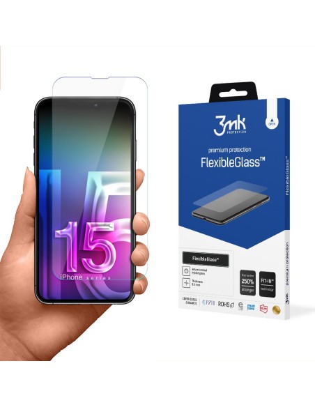3mk FlexibleGlass™ hibridinis stiklas, skirtas iPhone 15 3mk FlexibleGlass™ hibridinis stiklas, skirtas iPhone 15