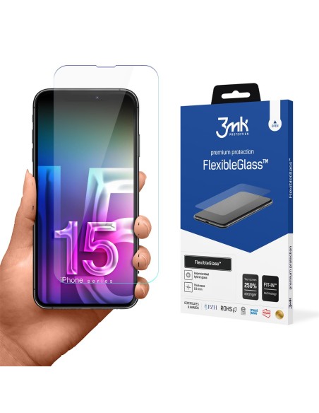 3mk FlexibleGlass™ hibridinis stiklas, skirtas iPhone 15 Plus 3mk FlexibleGlass™ hibridinis stiklas, skirtas iPhone 15 Plus