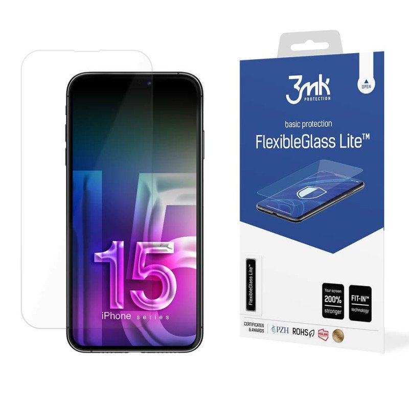 3mk FlexibleGlass Lite™ hibridinis stiklas, skirtas iPhone 15 Pro Max 3mk FlexibleGlass Lite™ hibridinis stiklas, skirtas iPhone 15 Pro Max