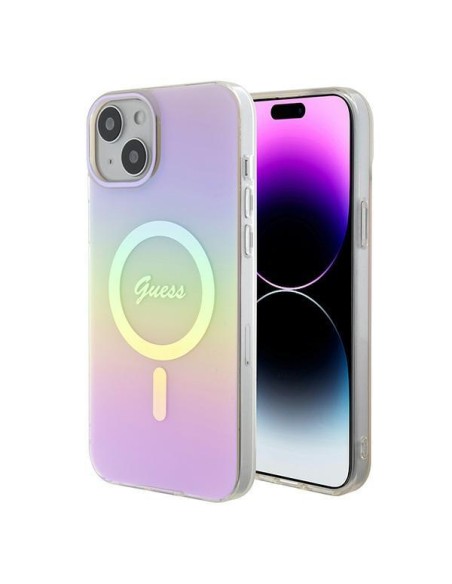 Guess IML Iridescent MagSafe dėklas iPhone 15 Plus - rožinis