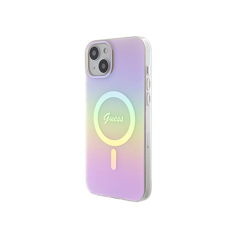 Guess IML Iridescent MagSafe dėklas iPhone 15 Plus - rožinis