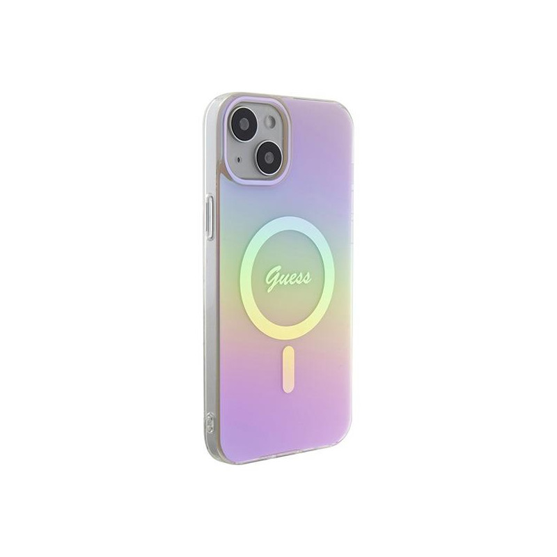 Guess IML Iridescent MagSafe dėklas iPhone 15 Plus - rožinis