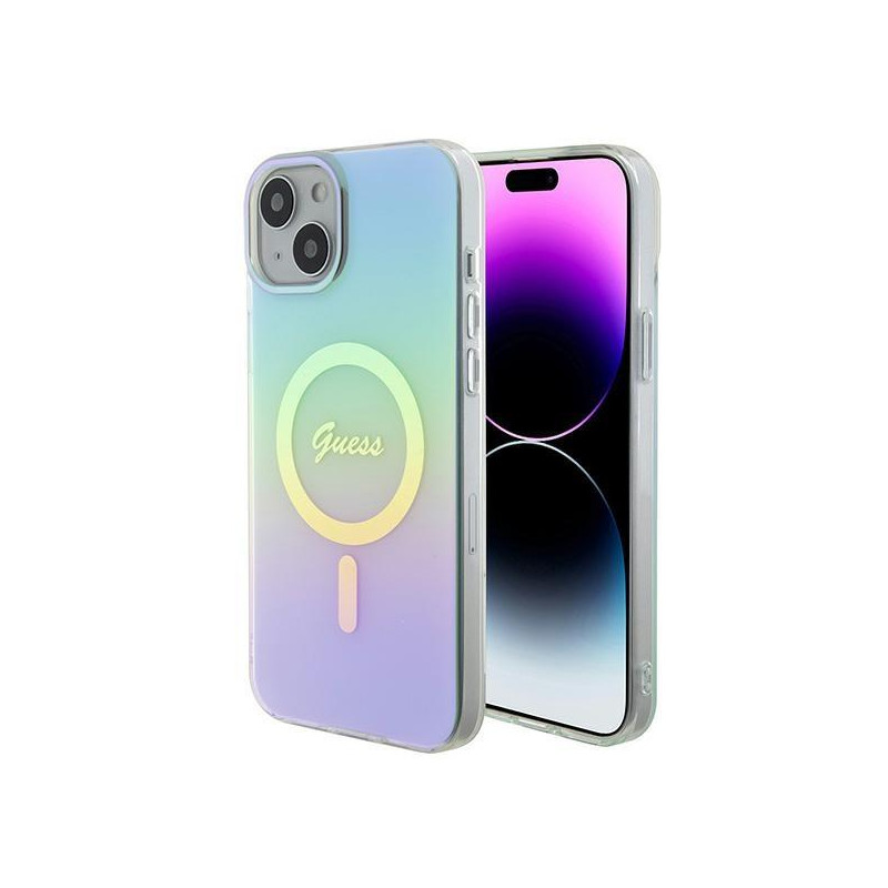 Guess IML Iridescent MagSafe dėklas iPhone 15 Plus - turkis Guess IML Iridescent MagSafe dėklas iPhone 15 Plus - turkis