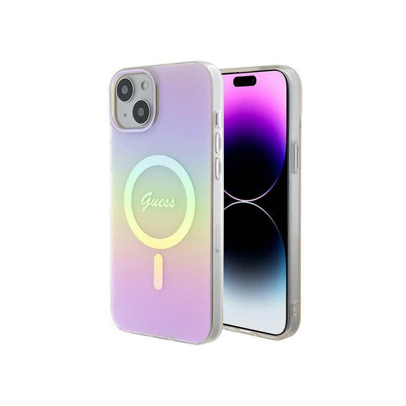 Guess IML Iridescent MagSafe dėklas iPhone 15 - rožinis Guess IML Iridescent MagSafe dėklas iPhone 15 - rožinis
