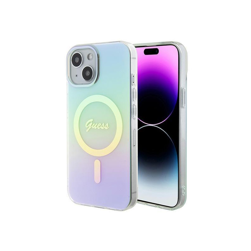Guess IML Iridescent MagSafe dėklas iPhone 15 - turkis Guess IML Iridescent MagSafe dėklas iPhone 15 - turkis