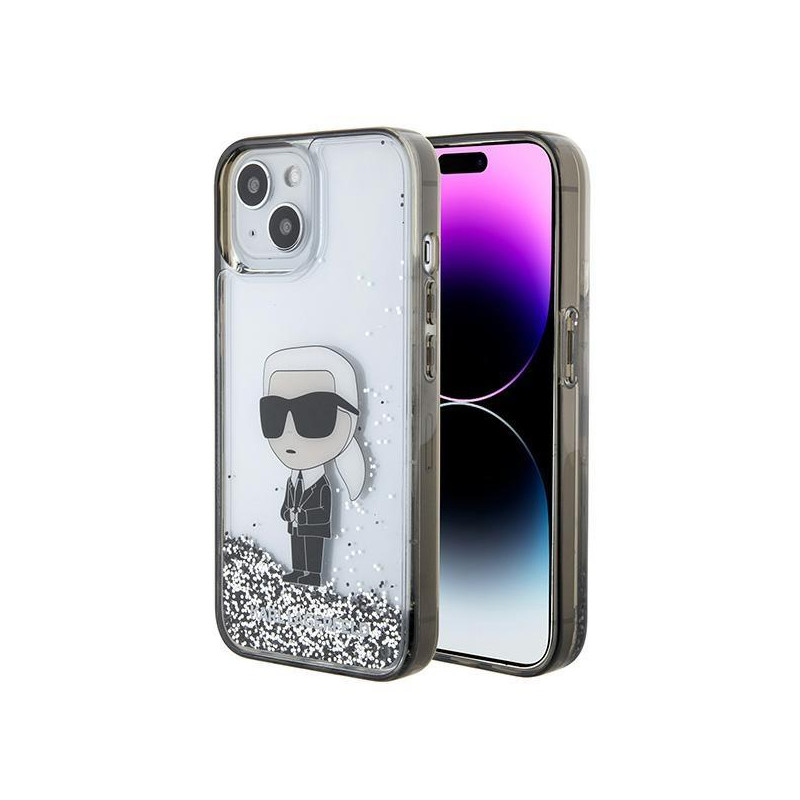 Karl Lagerfeld Liquid Glitter Ikonik dėklas iPhone 15 - skaidrus