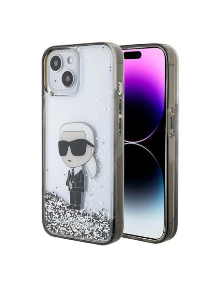 Karl Lagerfeld Liquid Glitter Ikonik dėklas iPhone 15 - skaidrus