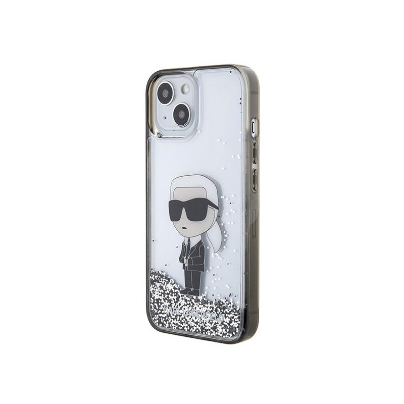 Karl Lagerfeld Liquid Glitter Ikonik dėklas iPhone 15 - skaidrus