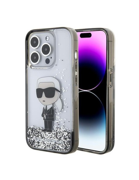 Karl Lagerfeld Liquid Glitter Ikonik dėklas iPhone 15 Pro Max - skaidrus Karl Lagerfeld Liquid Glitter Ikonik dėklas iPhone 15 Pro Max - skaidrus