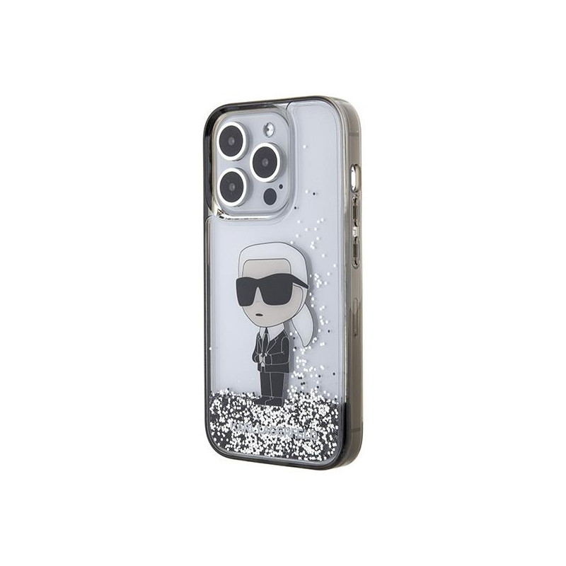 Karl Lagerfeld Liquid Glitter Ikonik dėklas iPhone 15 Pro Max - skaidrus