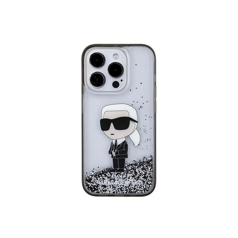 Karl Lagerfeld Liquid Glitter Ikonik dėklas iPhone 15 Pro Max - skaidrus