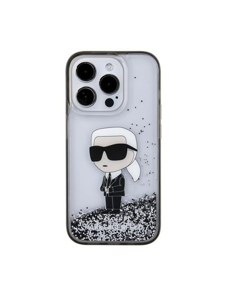 Karl Lagerfeld Liquid Glitter Ikonik dėklas iPhone 15 Pro Max - skaidrus Karl Lagerfeld Liquid Glitter Ikonik dėklas iPhone 15 Pro Max - skaidrus