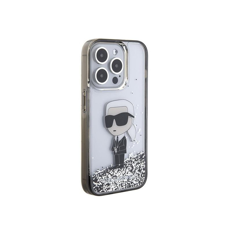 Karl Lagerfeld Liquid Glitter Ikonik dėklas iPhone 15 Pro Max - skaidrus