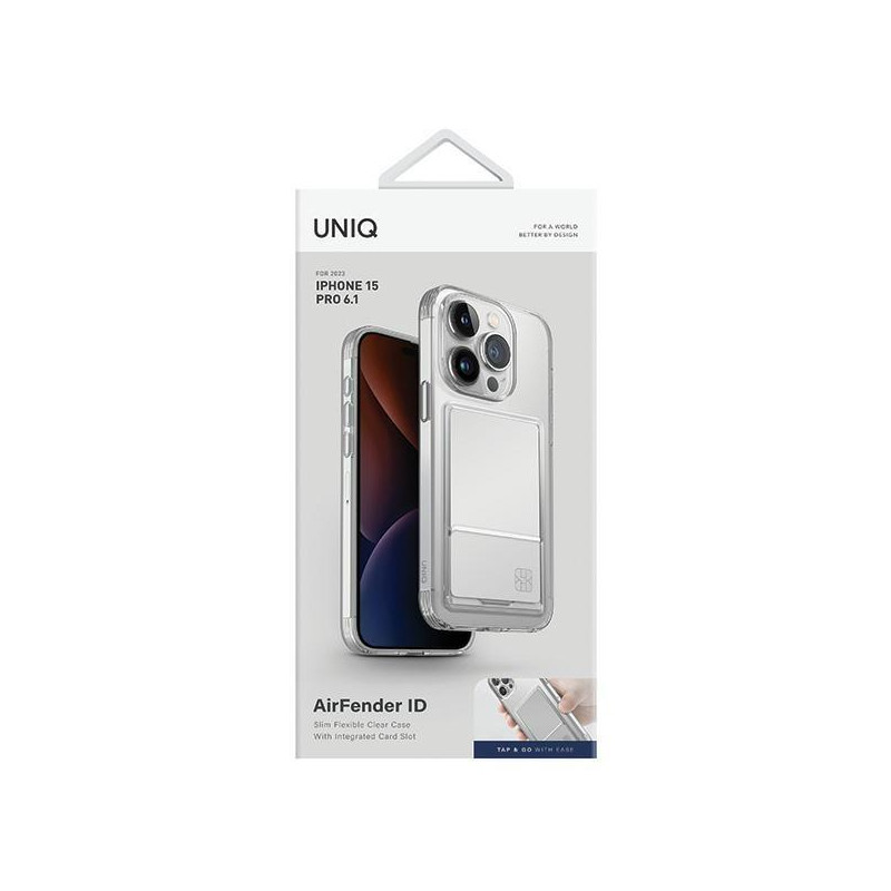 UNIQ Air Fender ID kortelių lizdo dėklas iPhone 15 Pro - skaidrus